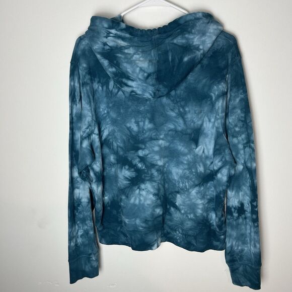 Athleta Sweatshirt Women XL Blue Tie Dye Hooded Kangaroo Handwarmer Pocket Crop - Picture 5 of 7